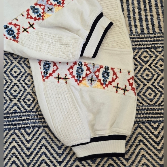 Free People Crystal Sport Joggers Embroidered Ribbed Waist Ivory Red Gold Large - Picture 10 of 16